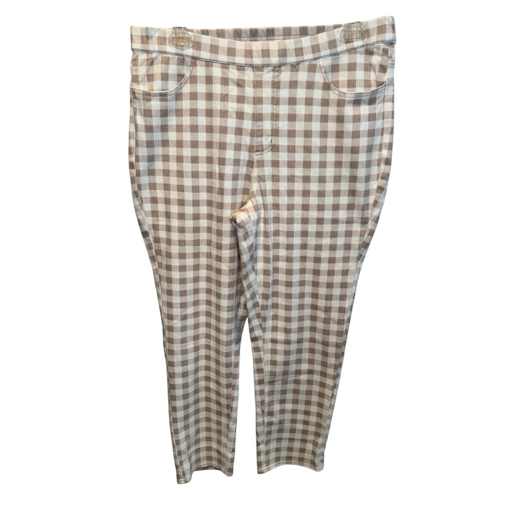 Isaac Mizrahi Live Womens Tan Gingham Check Pull On Cropped Pants 14 NEW